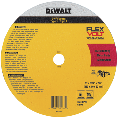 FLEXVOLT® Ceramic 9 in Cutoff Wheel Typ1